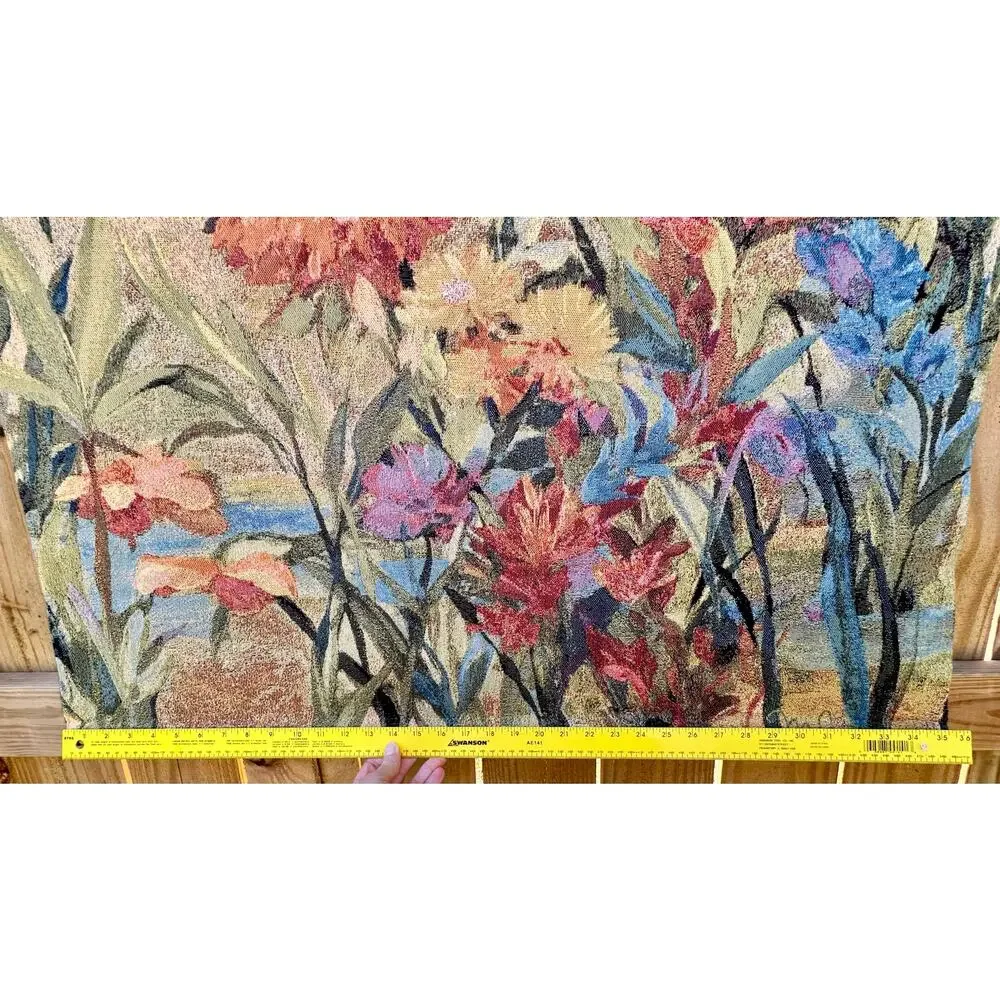 VTG Floral Tapestry Wall Hanging‎ Nature Garden Scene 30x29 USA Cottagecore BOHO